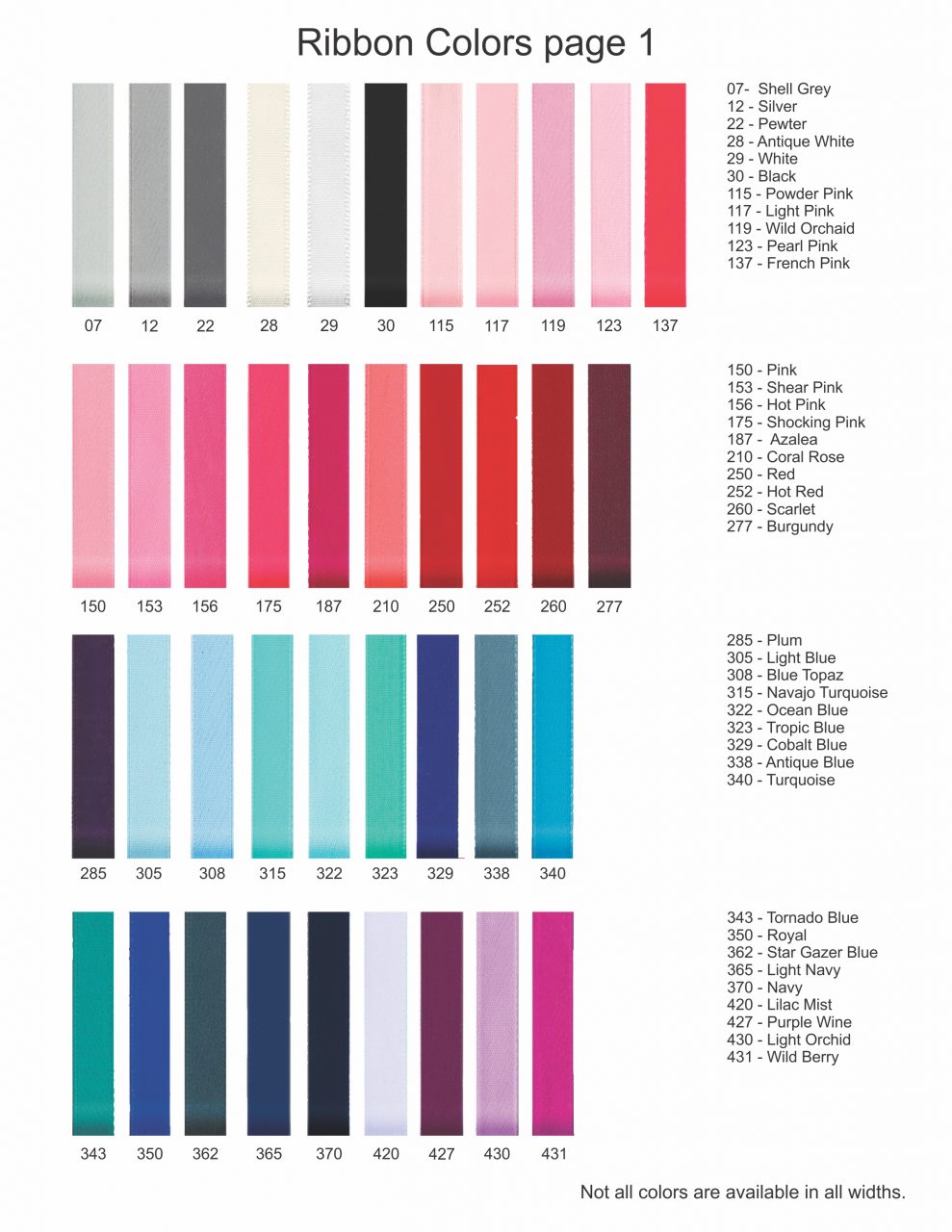 color Sheet 1 for ribbons